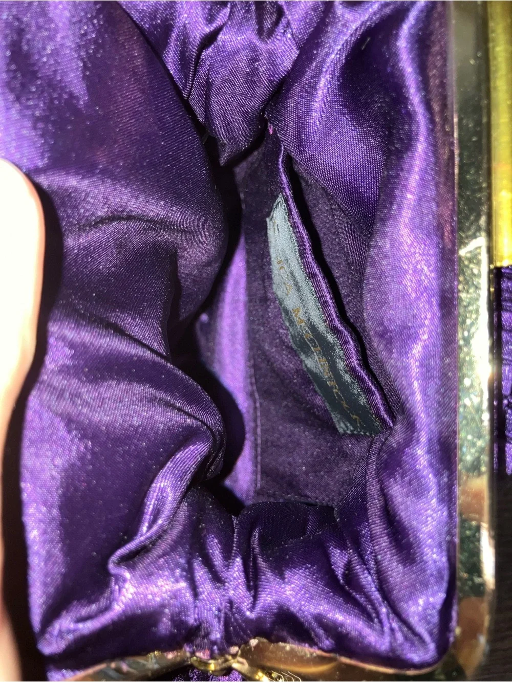 Elegant Purple Satin Evening Clutch with Gold Chain